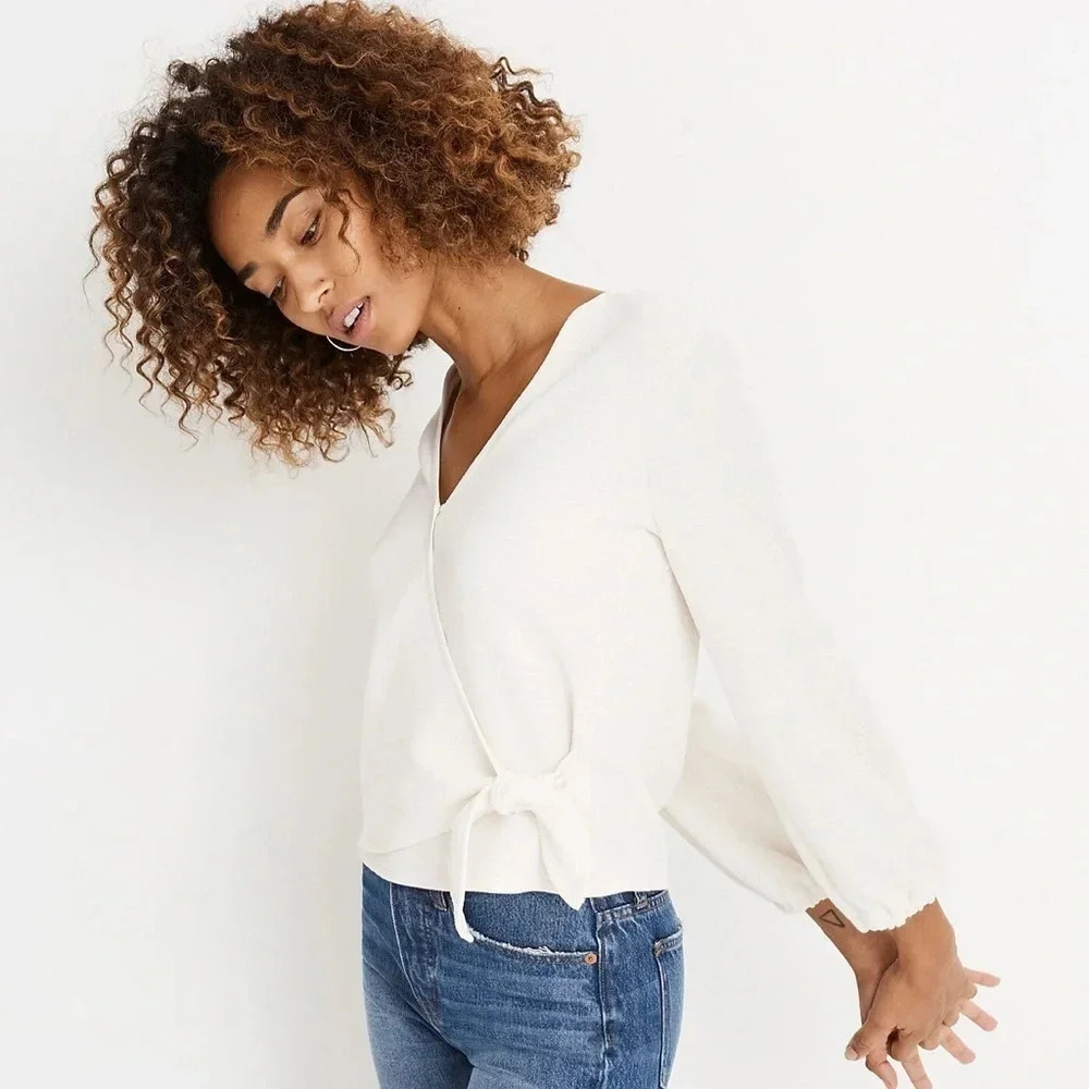 Madewell Texture & Thread Crepe Wrap Top - Picture 5 of 12